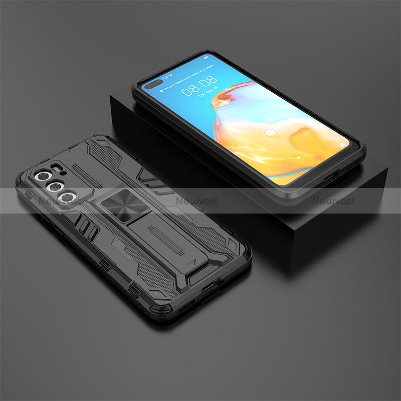 Silicone Matte Finish and Plastic Back Cover Case with Magnetic Stand KC1 for Huawei P40