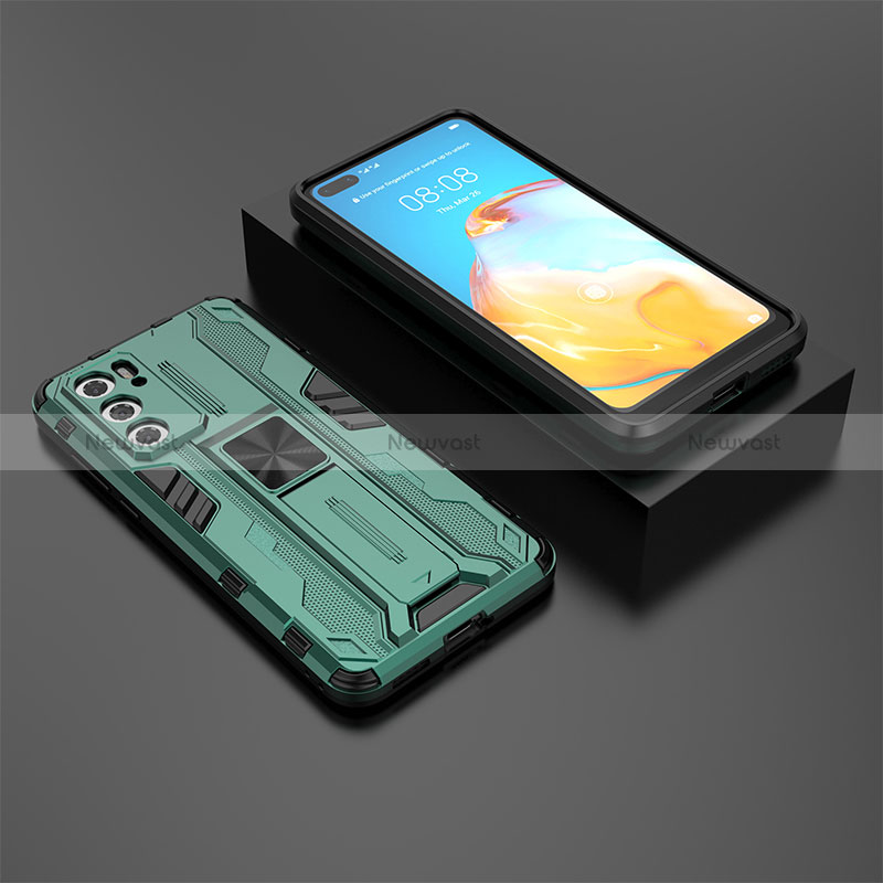 Silicone Matte Finish and Plastic Back Cover Case with Magnetic Stand KC1 for Huawei P40 Green