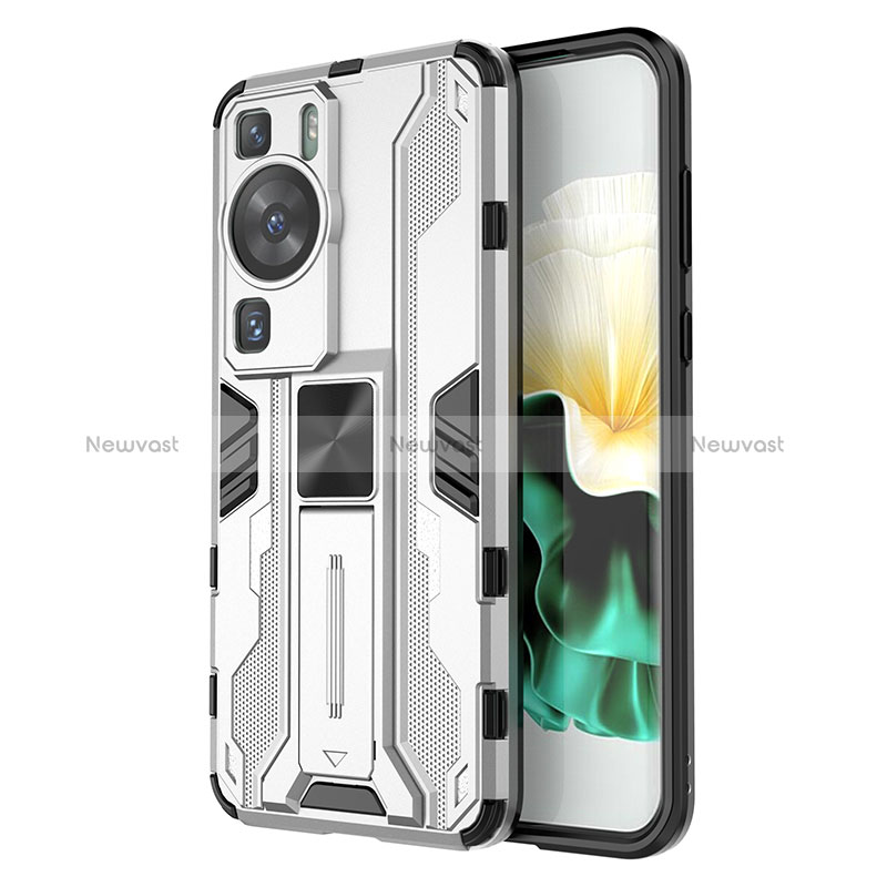 Silicone Matte Finish and Plastic Back Cover Case with Magnetic Stand KC1 for Huawei P60