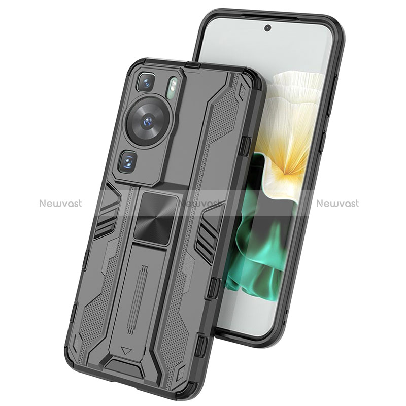 Silicone Matte Finish and Plastic Back Cover Case with Magnetic Stand KC1 for Huawei P60