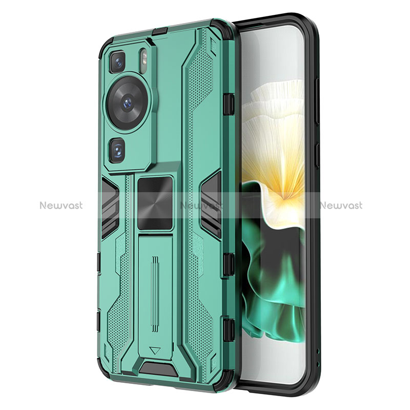 Silicone Matte Finish and Plastic Back Cover Case with Magnetic Stand KC1 for Huawei P60 Pro