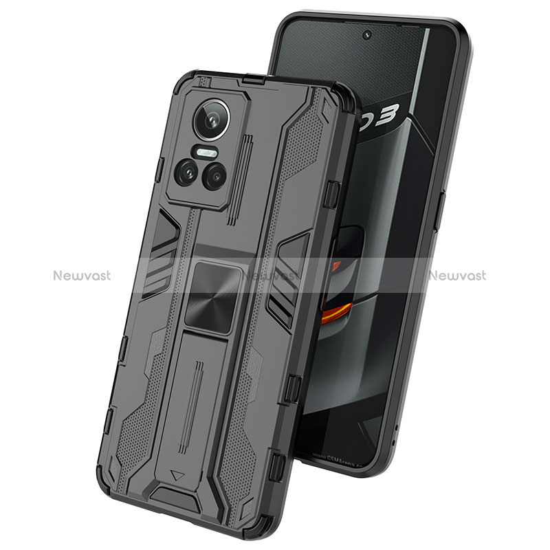 Silicone Matte Finish and Plastic Back Cover Case with Magnetic Stand KC1 for Realme GT Neo3 5G