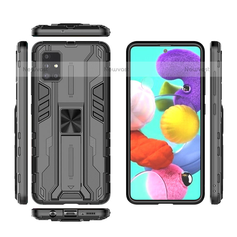 Silicone Matte Finish and Plastic Back Cover Case with Magnetic Stand KC1 for Samsung Galaxy A51 4G