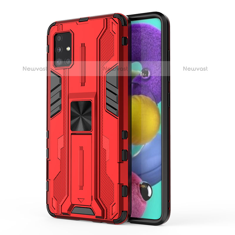 Silicone Matte Finish and Plastic Back Cover Case with Magnetic Stand KC1 for Samsung Galaxy A51 4G Red