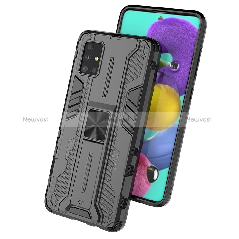 Silicone Matte Finish and Plastic Back Cover Case with Magnetic Stand KC1 for Samsung Galaxy A51 5G