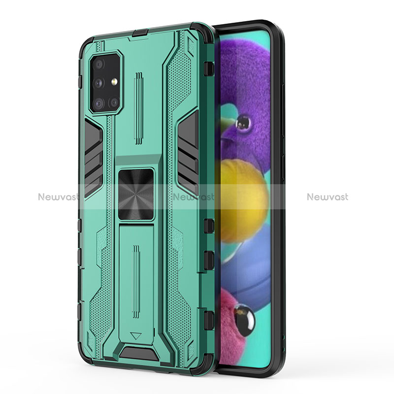 Silicone Matte Finish and Plastic Back Cover Case with Magnetic Stand KC1 for Samsung Galaxy A51 5G Green