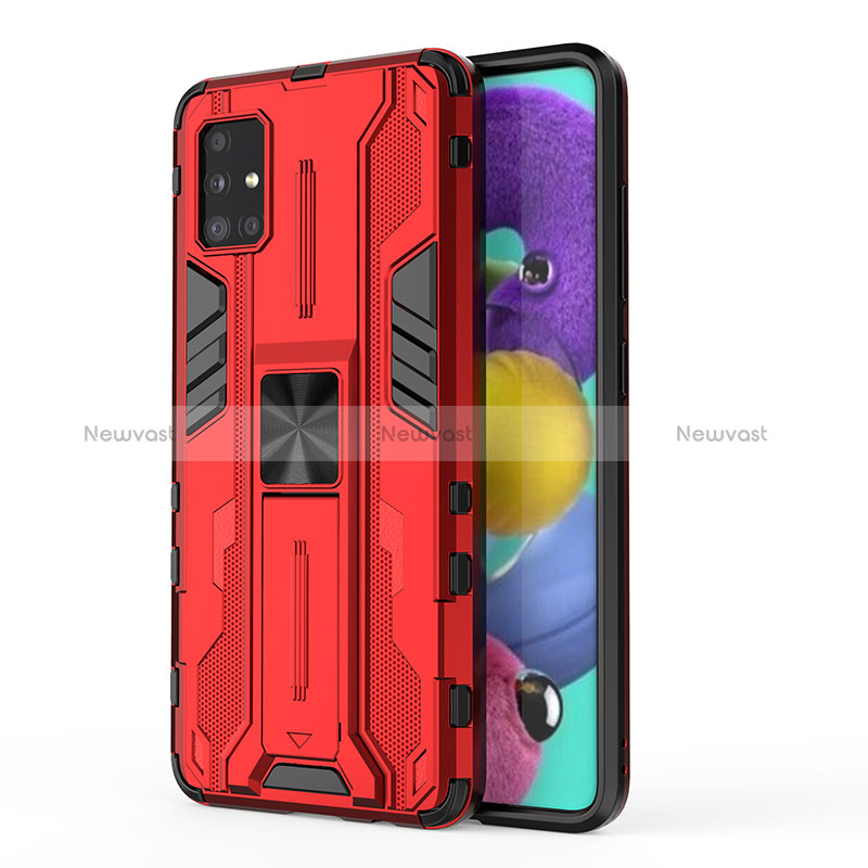 Silicone Matte Finish and Plastic Back Cover Case with Magnetic Stand KC1 for Samsung Galaxy A51 5G Red