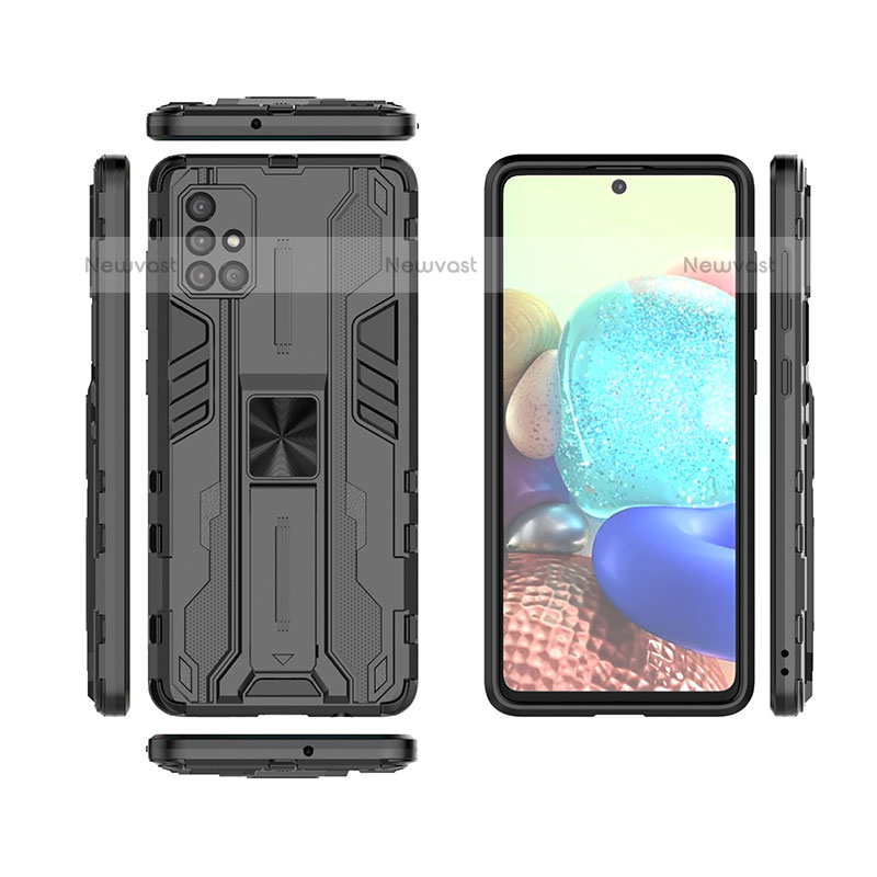 Silicone Matte Finish and Plastic Back Cover Case with Magnetic Stand KC1 for Samsung Galaxy A71 4G A715