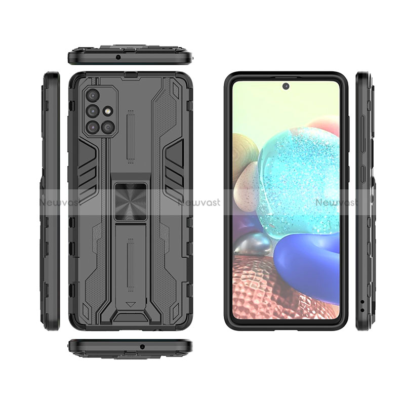 Silicone Matte Finish and Plastic Back Cover Case with Magnetic Stand KC1 for Samsung Galaxy A71 5G