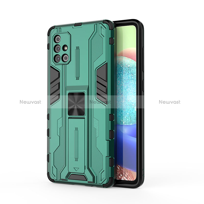 Silicone Matte Finish and Plastic Back Cover Case with Magnetic Stand KC1 for Samsung Galaxy A71 5G Green