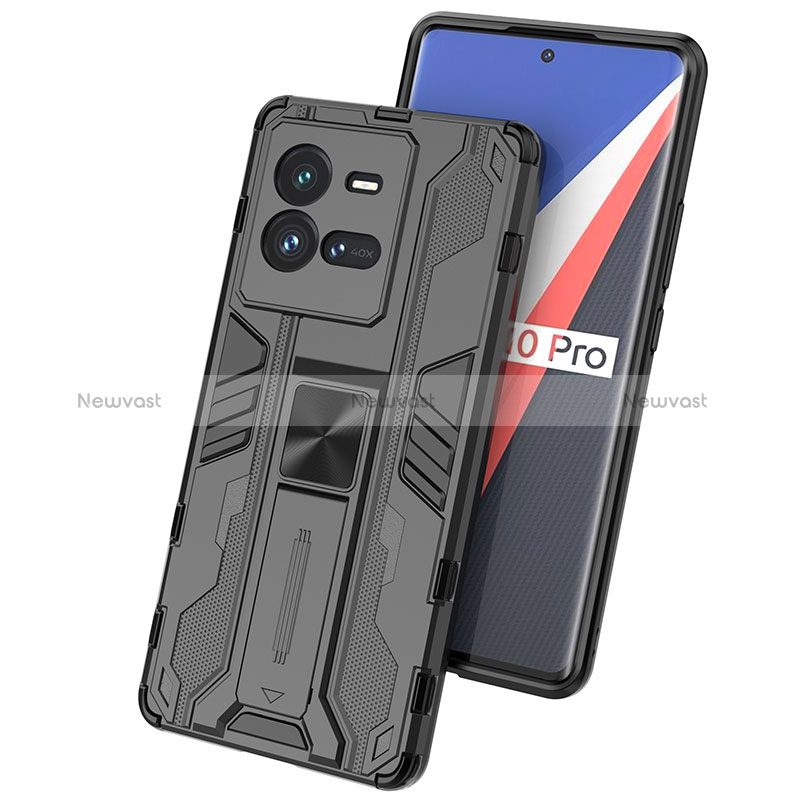 Silicone Matte Finish and Plastic Back Cover Case with Magnetic Stand KC1 for Vivo iQOO 10 Pro 5G
