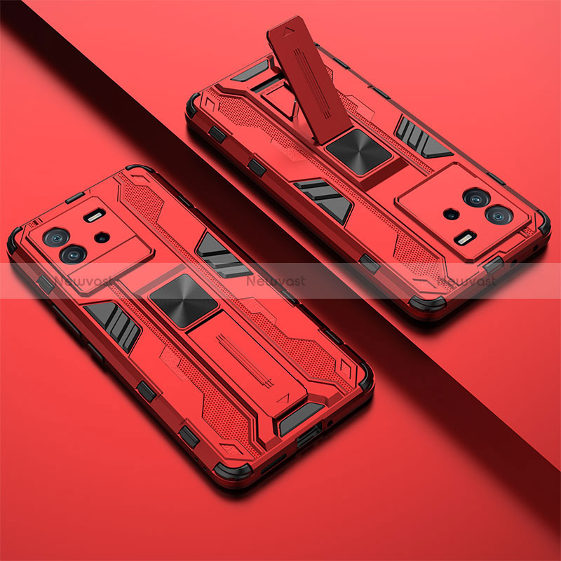Silicone Matte Finish and Plastic Back Cover Case with Magnetic Stand KC1 for Vivo iQOO Neo6 SE 5G