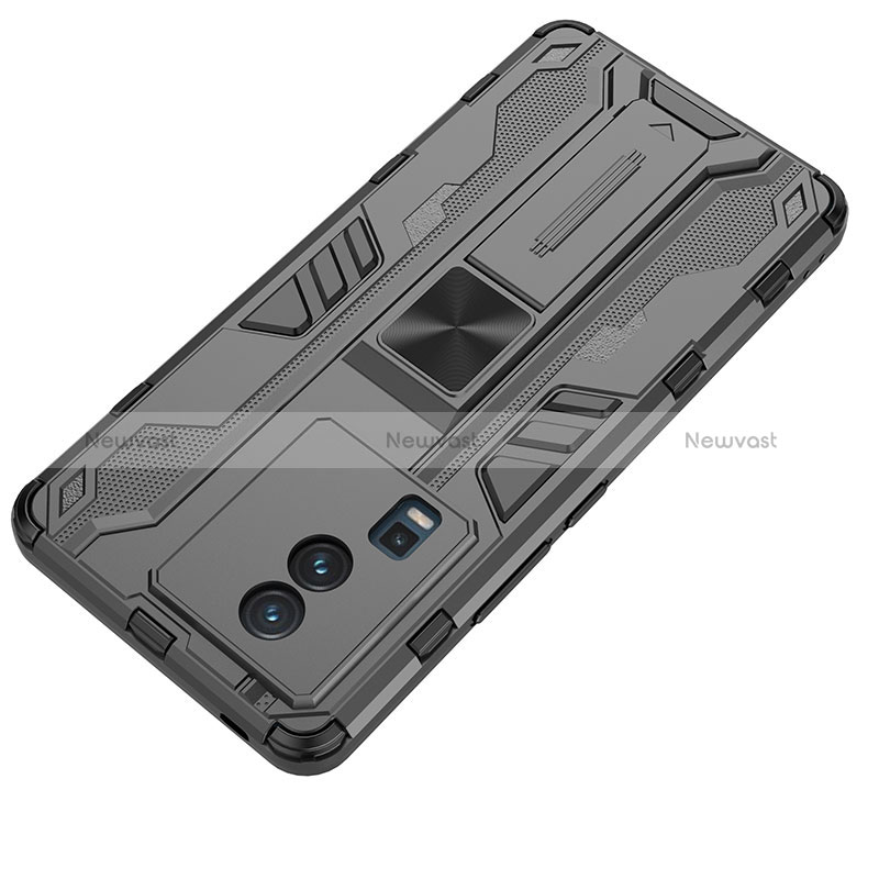 Silicone Matte Finish and Plastic Back Cover Case with Magnetic Stand KC1 for Vivo iQOO Neo7 5G