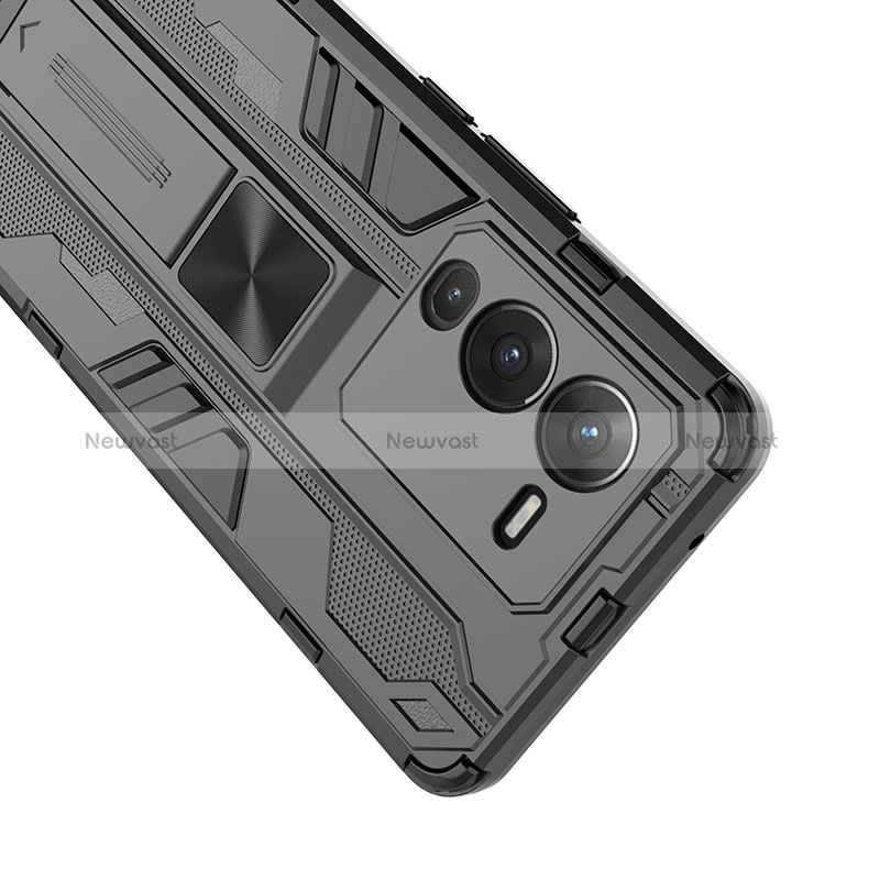Silicone Matte Finish and Plastic Back Cover Case with Magnetic Stand KC1 for Vivo V25 Pro 5G