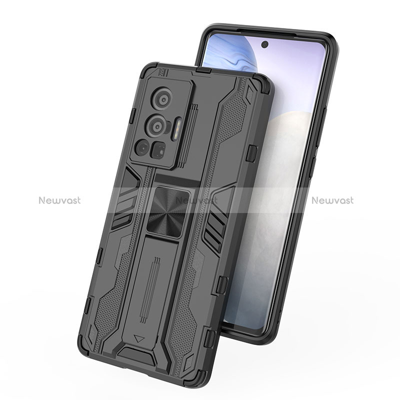 Silicone Matte Finish and Plastic Back Cover Case with Magnetic Stand KC1 for Vivo X70 Pro 5G
