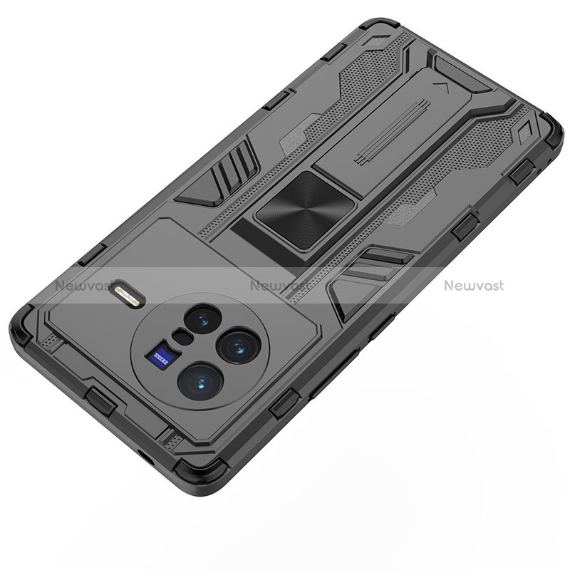 Silicone Matte Finish and Plastic Back Cover Case with Magnetic Stand KC1 for Vivo X80 5G
