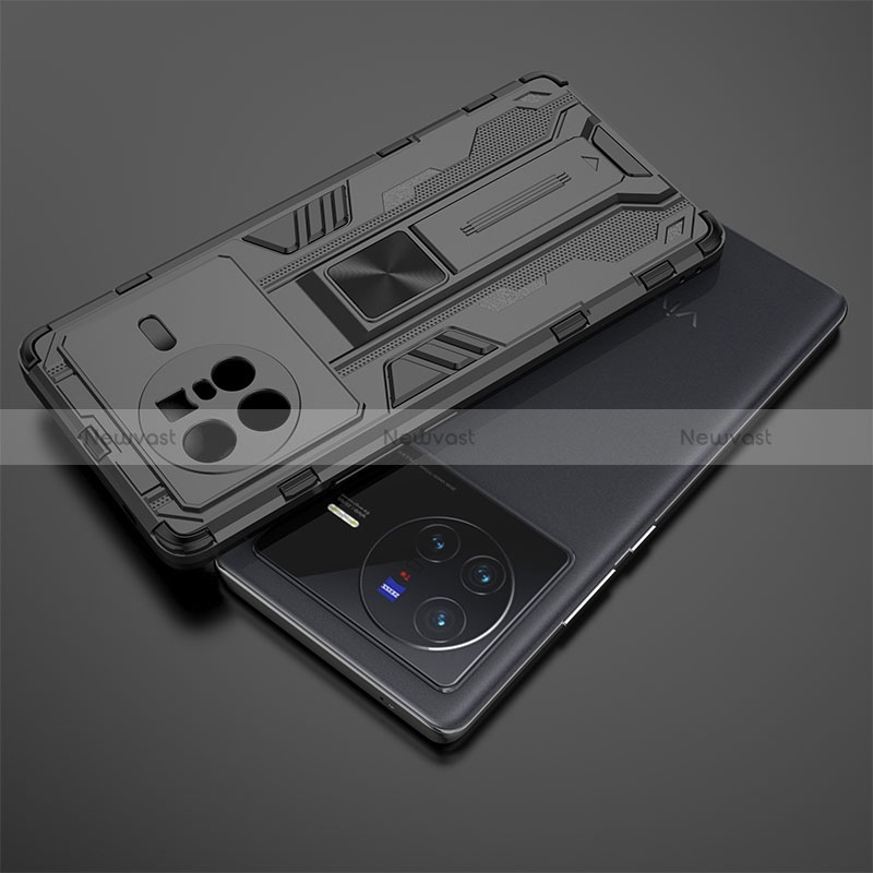 Silicone Matte Finish and Plastic Back Cover Case with Magnetic Stand KC1 for Vivo X80 5G