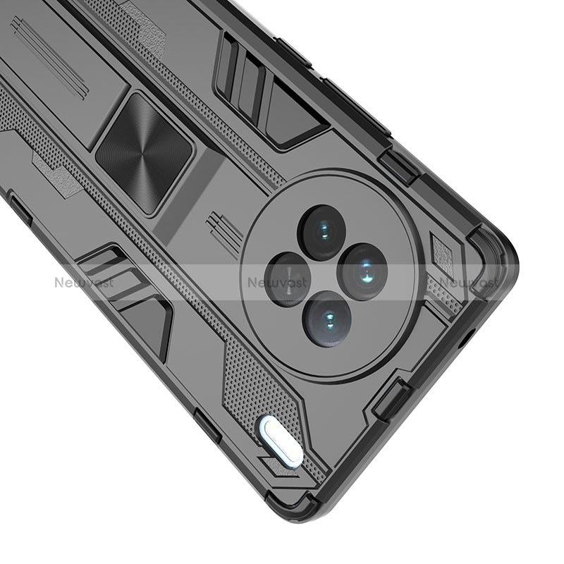Silicone Matte Finish and Plastic Back Cover Case with Magnetic Stand KC1 for Vivo X90 5G