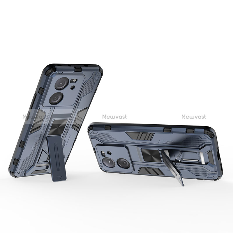 Silicone Matte Finish and Plastic Back Cover Case with Magnetic Stand KC1 for Xiaomi Mi 13T 5G