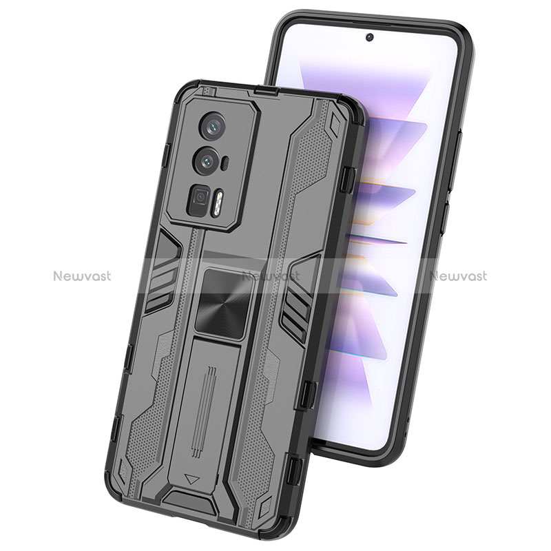 Silicone Matte Finish and Plastic Back Cover Case with Magnetic Stand KC1 for Xiaomi Poco F5 Pro 5G