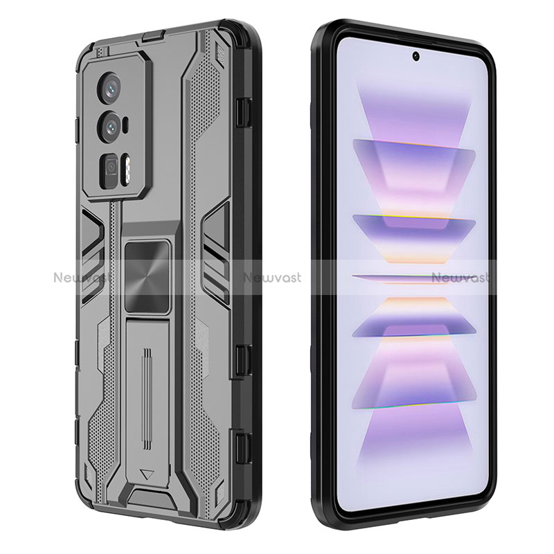 Silicone Matte Finish and Plastic Back Cover Case with Magnetic Stand KC1 for Xiaomi Poco F5 Pro 5G