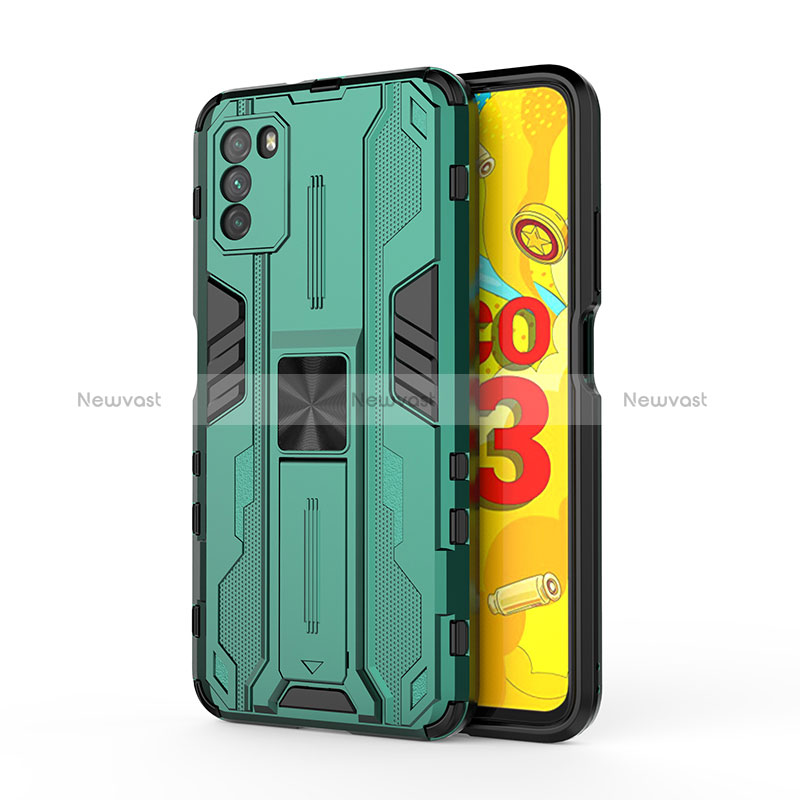 Silicone Matte Finish and Plastic Back Cover Case with Magnetic Stand KC1 for Xiaomi Poco M3