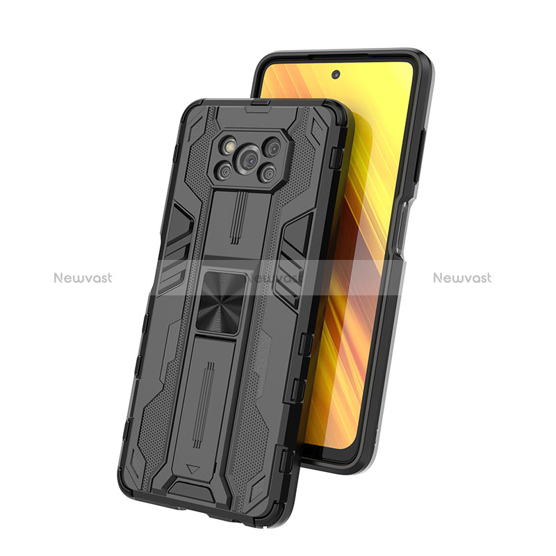 Silicone Matte Finish and Plastic Back Cover Case with Magnetic Stand KC1 for Xiaomi Poco X3 NFC