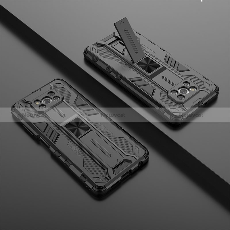 Silicone Matte Finish and Plastic Back Cover Case with Magnetic Stand KC1 for Xiaomi Poco X3 NFC