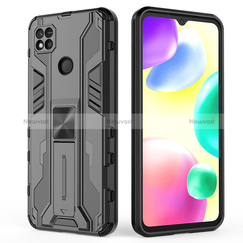 Silicone Matte Finish and Plastic Back Cover Case with Magnetic Stand KC1 for Xiaomi Redmi 9 India