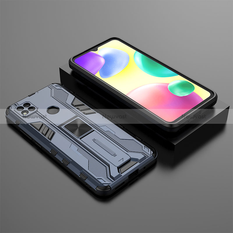 Silicone Matte Finish and Plastic Back Cover Case with Magnetic Stand KC1 for Xiaomi Redmi 9C Blue