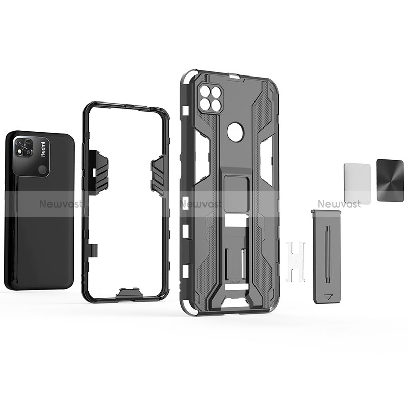 Silicone Matte Finish and Plastic Back Cover Case with Magnetic Stand KC1 for Xiaomi Redmi 9C NFC