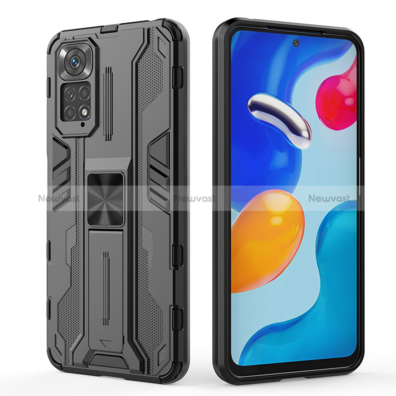 Silicone Matte Finish and Plastic Back Cover Case with Magnetic Stand KC1 for Xiaomi Redmi Note 11 4G (2022)