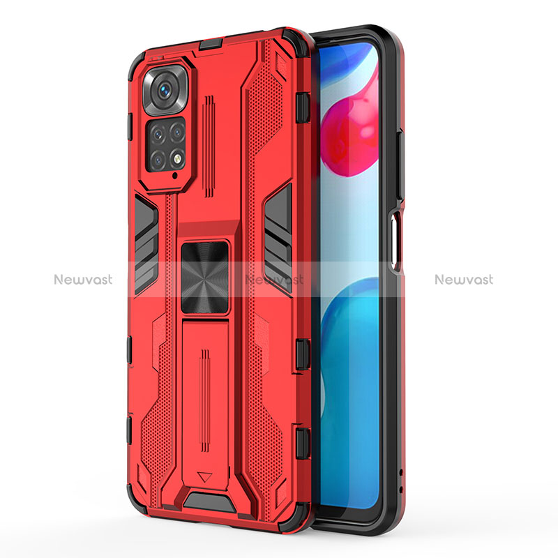Silicone Matte Finish and Plastic Back Cover Case with Magnetic Stand KC1 for Xiaomi Redmi Note 11 4G (2022)