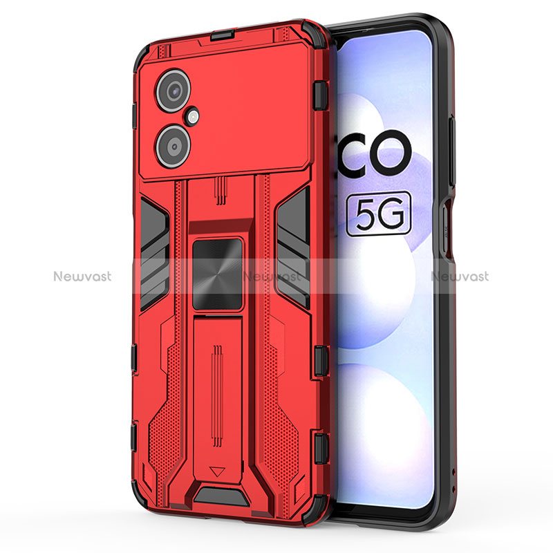 Silicone Matte Finish and Plastic Back Cover Case with Magnetic Stand KC1 for Xiaomi Redmi Note 11R 5G
