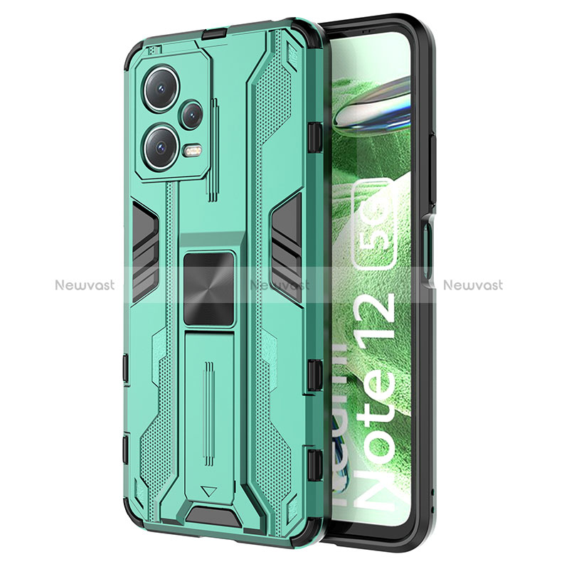 Silicone Matte Finish and Plastic Back Cover Case with Magnetic Stand KC1 for Xiaomi Redmi Note 12 5G