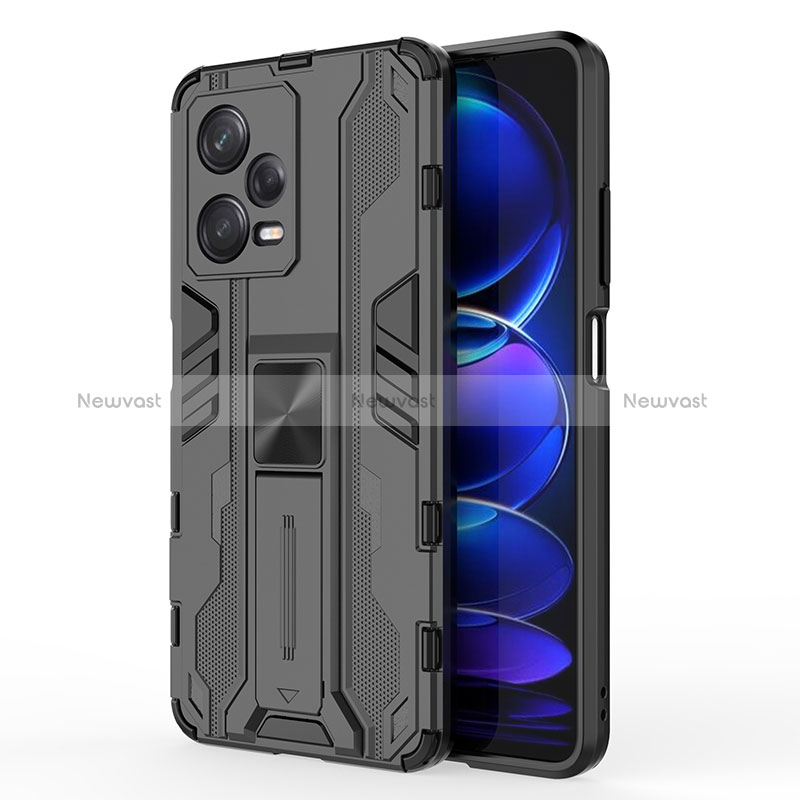 Silicone Matte Finish and Plastic Back Cover Case with Magnetic Stand KC1 for Xiaomi Redmi Note 12 Pro 5G