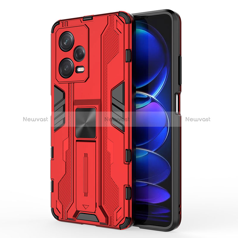 Silicone Matte Finish and Plastic Back Cover Case with Magnetic Stand KC1 for Xiaomi Redmi Note 12 Pro 5G