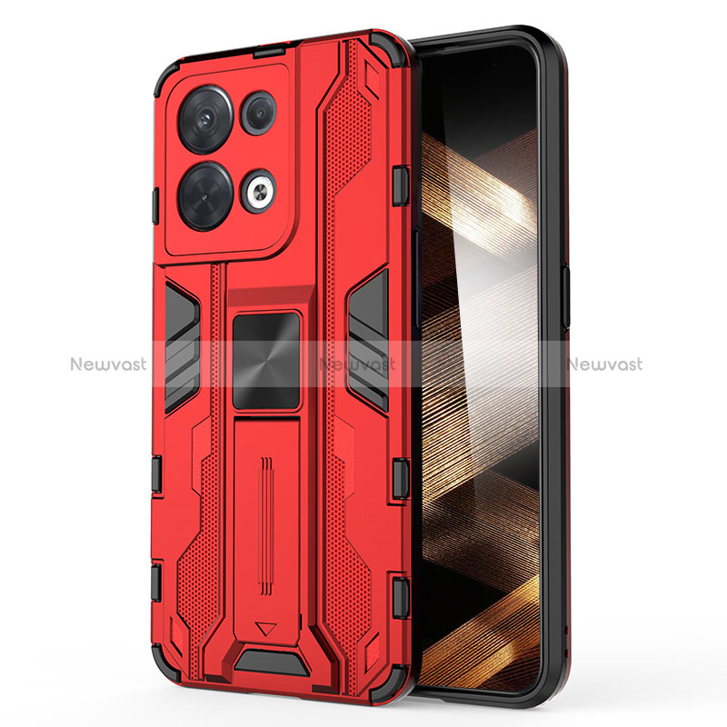 Silicone Matte Finish and Plastic Back Cover Case with Magnetic Stand KC1 for Xiaomi Redmi Note 13 Pro 5G Red