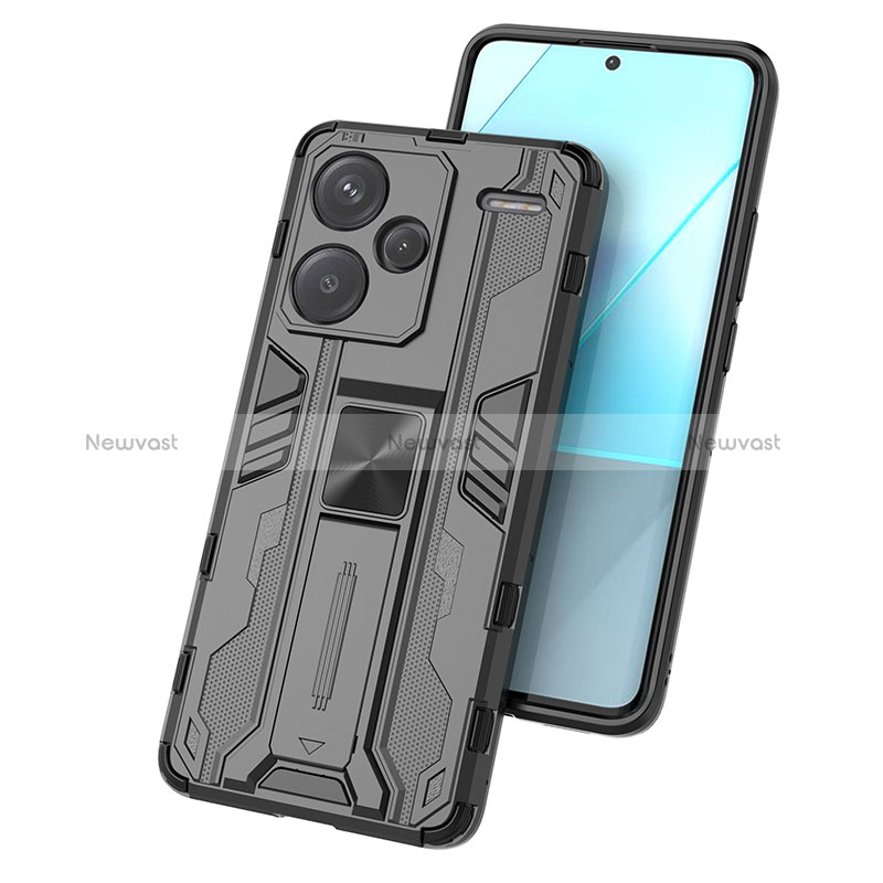 Silicone Matte Finish and Plastic Back Cover Case with Magnetic Stand KC1 for Xiaomi Redmi Note 13 Pro+ Plus 5G