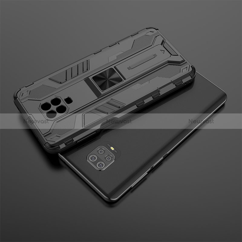 Silicone Matte Finish and Plastic Back Cover Case with Magnetic Stand KC1 for Xiaomi Redmi Note 9 Pro