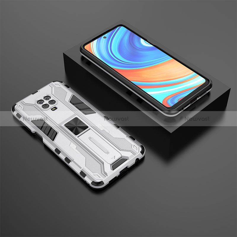 Silicone Matte Finish and Plastic Back Cover Case with Magnetic Stand KC1 for Xiaomi Redmi Note 9 Pro