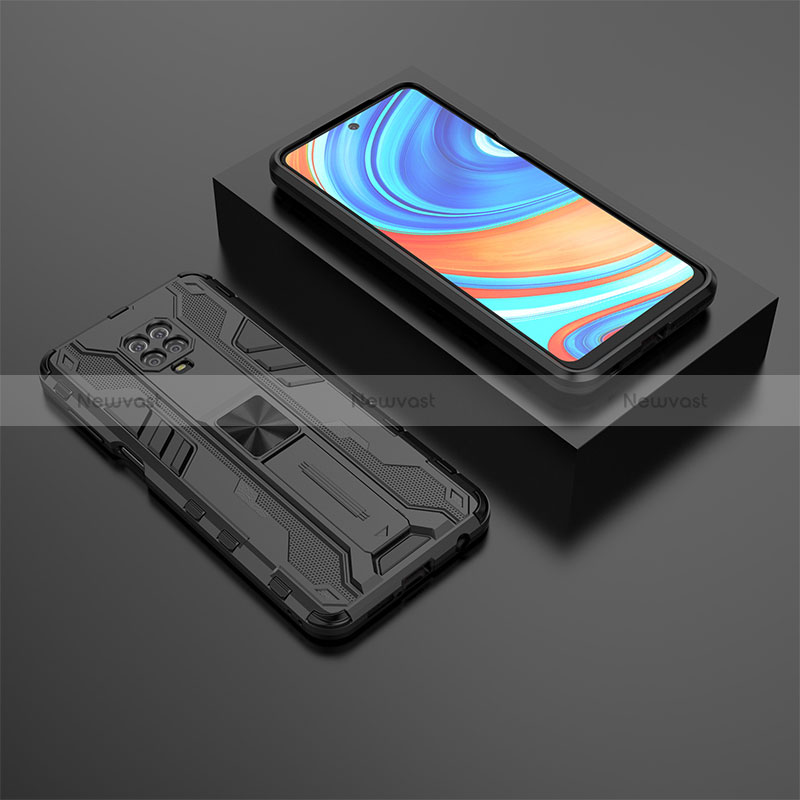 Silicone Matte Finish and Plastic Back Cover Case with Magnetic Stand KC1 for Xiaomi Redmi Note 9 Pro Max Black