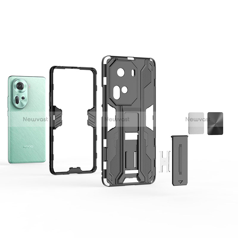 Silicone Matte Finish and Plastic Back Cover Case with Magnetic Stand KC2 for Oppo Reno11 5G