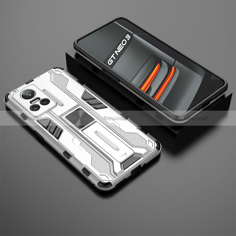Silicone Matte Finish and Plastic Back Cover Case with Magnetic Stand KC2 for Realme GT Neo3 5G