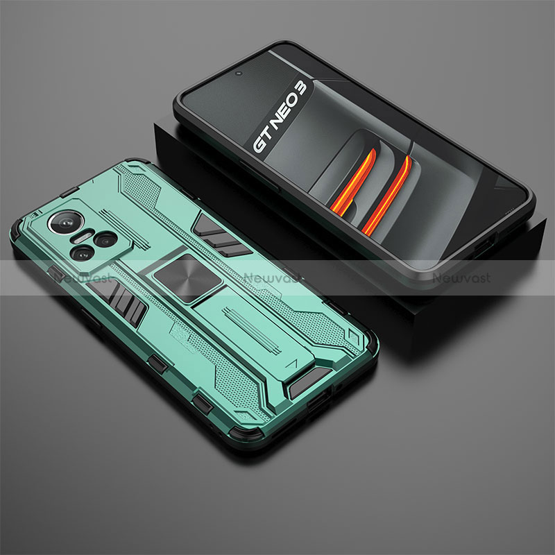 Silicone Matte Finish and Plastic Back Cover Case with Magnetic Stand KC2 for Realme GT Neo3 5G