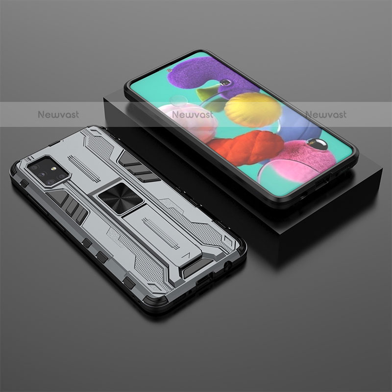 Silicone Matte Finish and Plastic Back Cover Case with Magnetic Stand KC2 for Samsung Galaxy A51 4G