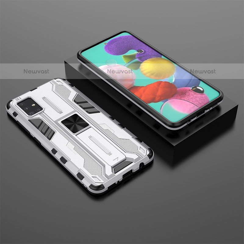 Silicone Matte Finish and Plastic Back Cover Case with Magnetic Stand KC2 for Samsung Galaxy A51 4G