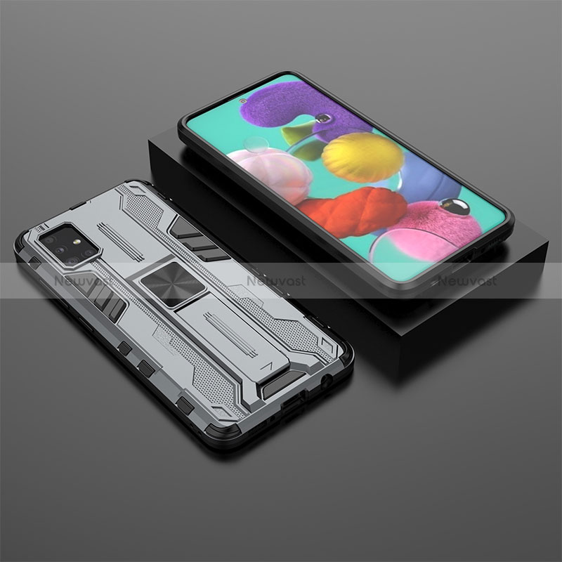 Silicone Matte Finish and Plastic Back Cover Case with Magnetic Stand KC2 for Samsung Galaxy A51 5G Gray