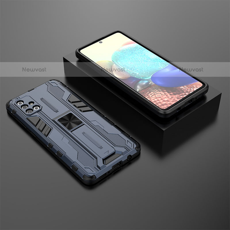 Silicone Matte Finish and Plastic Back Cover Case with Magnetic Stand KC2 for Samsung Galaxy A71 4G A715