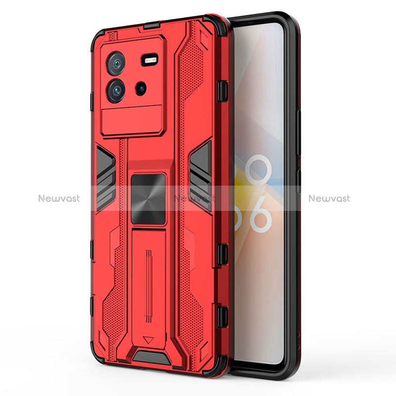 Silicone Matte Finish and Plastic Back Cover Case with Magnetic Stand KC2 for Vivo iQOO Neo6 5G